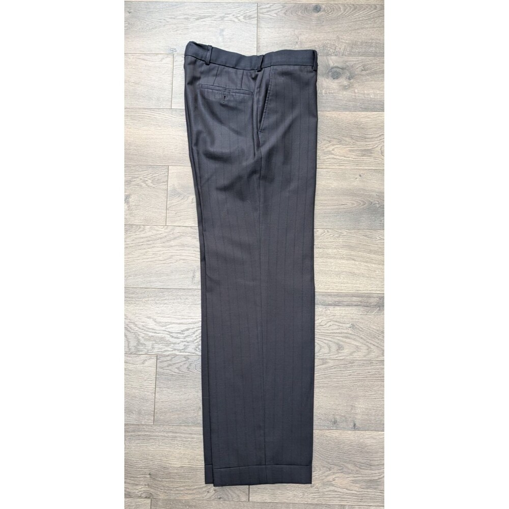 Hugo Boss Men’s Dress Pants 40L Black Pinstripe Flat Front Wool Blend Tailored